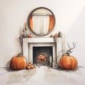 Minimalist Halloween Fireplace Sketch With Bean Bag And Mantle