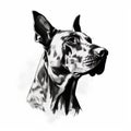 Minimalist Hand-drawn Great Dane Head Illustration In Black And White
