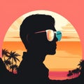 Cool Human Silhouette With Sunglasses At Sunset