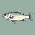 Minimalist Hand Drawn Illustration Of A Whitefish With A Fantastic Full Face