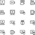 Minimalist Hand Drawn Video Player and Camera Icon Set in transparent and White Royalty Free Stock Photo