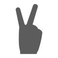 Minimalist hand gesture V two fingers silhouette icon vector peace victory arm gesturing