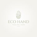 Minimalist hand and leaf ecology line art logo template vector illustration design. simple ecology and environment, agriculture Royalty Free Stock Photo