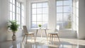 A Minimalist Haven White Table and Chairs Bathed in Sunlight AI Generated Royalty Free Stock Photo