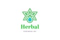 Minimalist Herbal logo with leaf and oil droplet shape