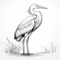 Minimalist Heron Sketch On White Background