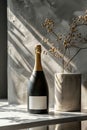 Minimalist high-end champagne bottle with elegant shadows