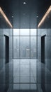 Minimalist high-tech elevator corridor with glowing lines and clean reflective surfaces Royalty Free Stock Photo