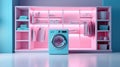 Minimalist High-Tech Laundry Room with Blue and Pink Washing Machines