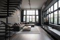 minimalist home with industrial vibe, exposed pipes, and metal accents