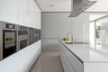 minimalist home kitchen, with sleek countertops and eye-catching appliances