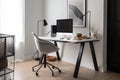 minimalist home office with sleek desk, minimalist decor, and wireless printer Royalty Free Stock Photo