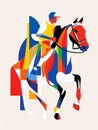Minimalist Horse Rider Line Art, A Colorful Horse With Jockey On It