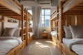 Minimalist Hostel Room with Bunk Beds and Natural Light Royalty Free Stock Photo