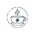 Minimalist hot coffee cup icon with steaming beverage and coffee bean logo Royalty Free Stock Photo