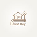 minimalist house key real estate line art icon logo template vector illustration design. simple modern Home buyer, housing, Royalty Free Stock Photo