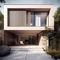 Minimalist house modern, Luxury house with lawn garden, and concrete floor,AI generated