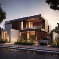 Minimalist house modern, Luxury house with lawn garden, and concrete floor,AI generated