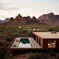 Minimalist house with pool overlooking the Superstition Mountains in Arizona