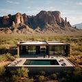 Minimalist house with pool overlooking the Superstition Mountains in Arizona