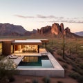Minimalist house with pool overlooking the Superstition Mountains in Arizona Royalty Free Stock Photo