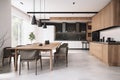 minimalist house, with sleek and modern kitchen and dining area, against minimalist background Royalty Free Stock Photo