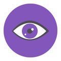 Minimalist human eye design on purple background. Stylized simple eye vector illustration with modern art style