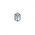 Minimalist icon depicting a server rack in blue outline, featuring a three-dimensional Royalty Free Stock Photo