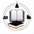 Minimalist Reading and Study Icon with Books and Lamp Royalty Free Stock Photo