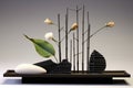 minimalist ikebana design with bamboo and stones Royalty Free Stock Photo