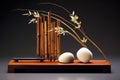 minimalist ikebana design with bamboo and stones Royalty Free Stock Photo