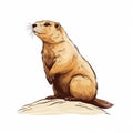 Minimalist Illustration Of A Cute Prairie Dog On A Rock