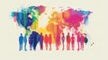 minimalist illustration of different people with world map background Royalty Free Stock Photo