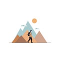 A minimalist illustration features a male hiker with a backpack walking in front of Royalty Free Stock Photo