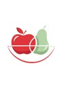 A minimalist illustration features a red apple and a green pear Royalty Free Stock Photo