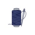 A minimalist illustration featuring a spool of dark blue thread with diagonal lines, a Royalty Free Stock Photo