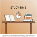 A minimalist illustration featuring a study scene. On a wooden table are an open spira Royalty Free Stock Photo