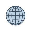 A minimalist illustration of a globe with a light blue fill and dark blue grid lines, Royalty Free Stock Photo