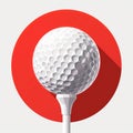 Minimalist illustration of a golf ball on a tee with a bold red circle background Royalty Free Stock Photo