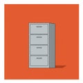 A minimalist illustration of a gray four-drawer filing cabinet on an orange background. Royalty Free Stock Photo