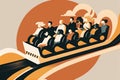 minimalist illustration of group of people riding roller coaster, with the ride in motion Royalty Free Stock Photo