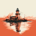 Minimalist Illustration Of Lighthouse In Dark Beige And Orange