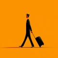 Minimalist illustration of a pilot walking with a suitcase against a bold orange background Royalty Free Stock Photo