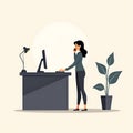 Minimalist illustration of receptionist at desk Royalty Free Stock Photo