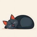 minimalist illustration of sleeping black cat with orange ears Royalty Free Stock Photo