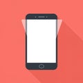 A minimalist illustration of a smartphone on a red background. The phone has a black Royalty Free Stock Photo
