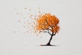 minimalist illustration of a tree losing leaves, white background, simple concept design Royalty Free Stock Photo
