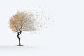 minimalist illustration of a tree losing leaves, white background, simple concept design Royalty Free Stock Photo