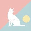 Minimalist illustration of a white cat sitting against a diagonal background split into pink Royalty Free Stock Photo
