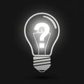 A minimalist image features a light bulb silhouette with a glowing question mark inside Royalty Free Stock Photo